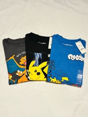 Pokemon Kids Tee Trio - Blue, Black, Charcoal with Pikachu & Charizard Art